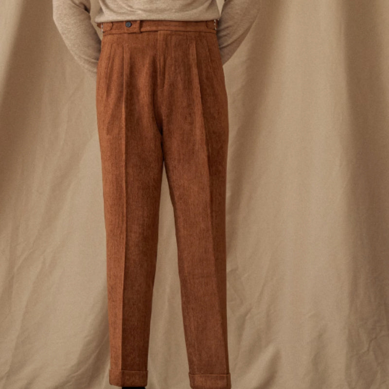 Cambridge Chenille Straight Fit Pleated Trousers