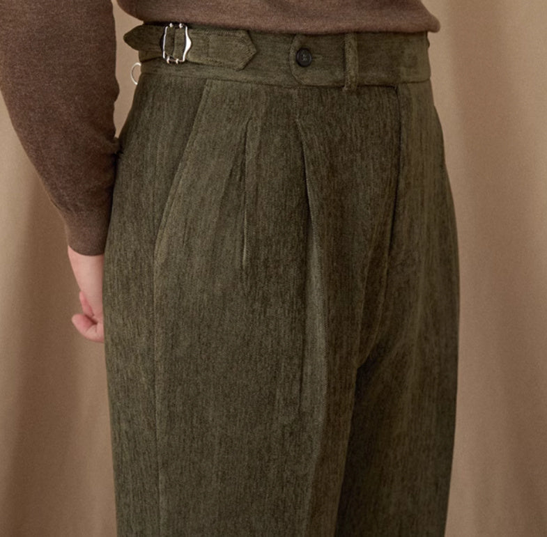 Cambridge Chenille Straight Fit Pleated Trousers