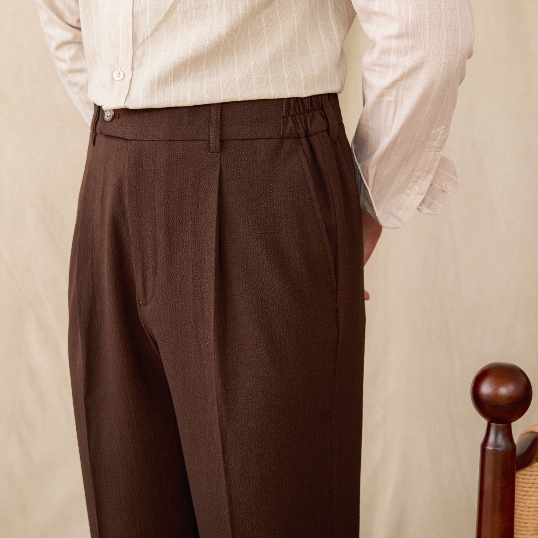 Livorno Seersucker Pleated Straight Fit Trousers