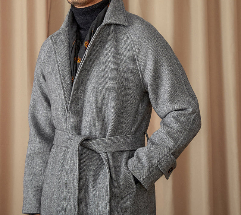 Perugia Belted Herringbone Wool Blend Coat