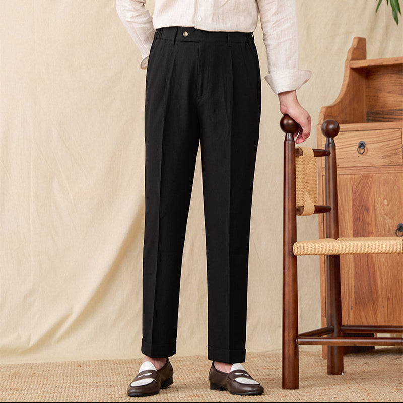 Livorno Seersucker Pleated Straight Fit Trousers