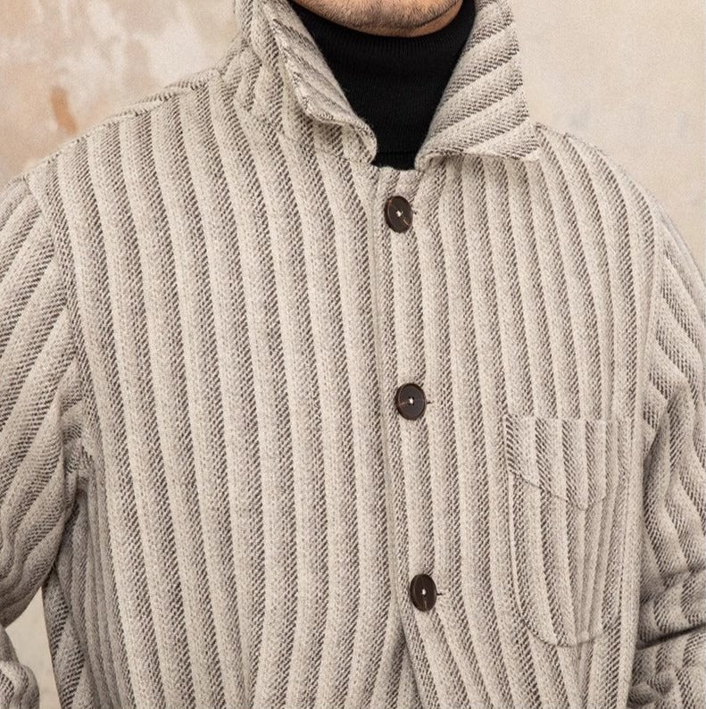 Parma Herringbone Striped Wool Blend Work Shirt Jacket