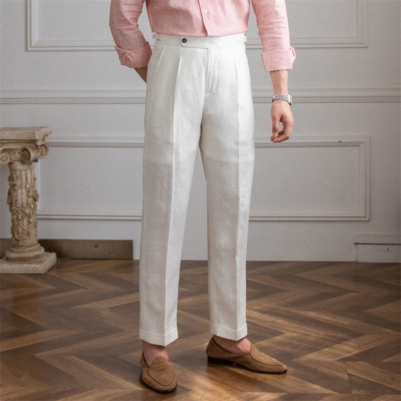 White linen pleated trousers from the ANYORAL trousers collection