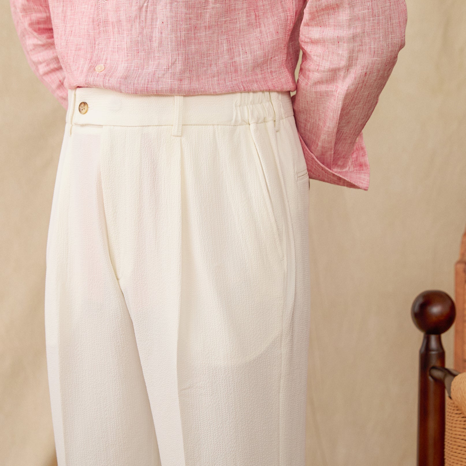 Livorno Seersucker Pleated Straight Fit Trousers
