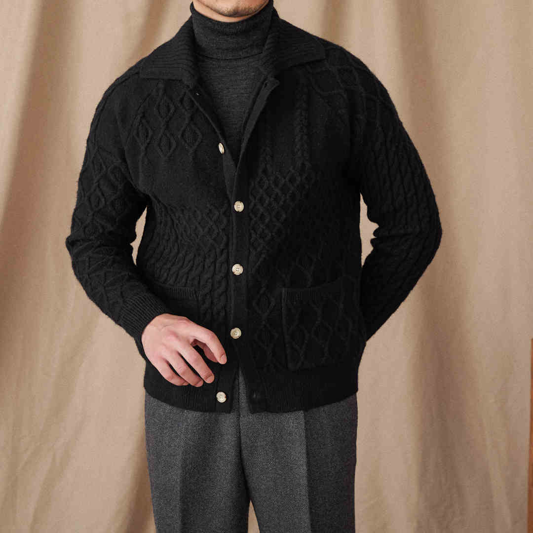 Geometric Wool Blend Long Sleeve Cardigan