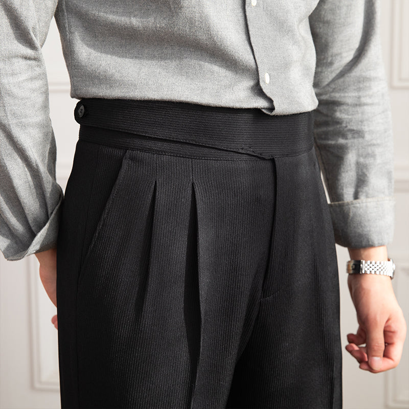 Moneglia Ribbed Straight Fit Pleated Trousers