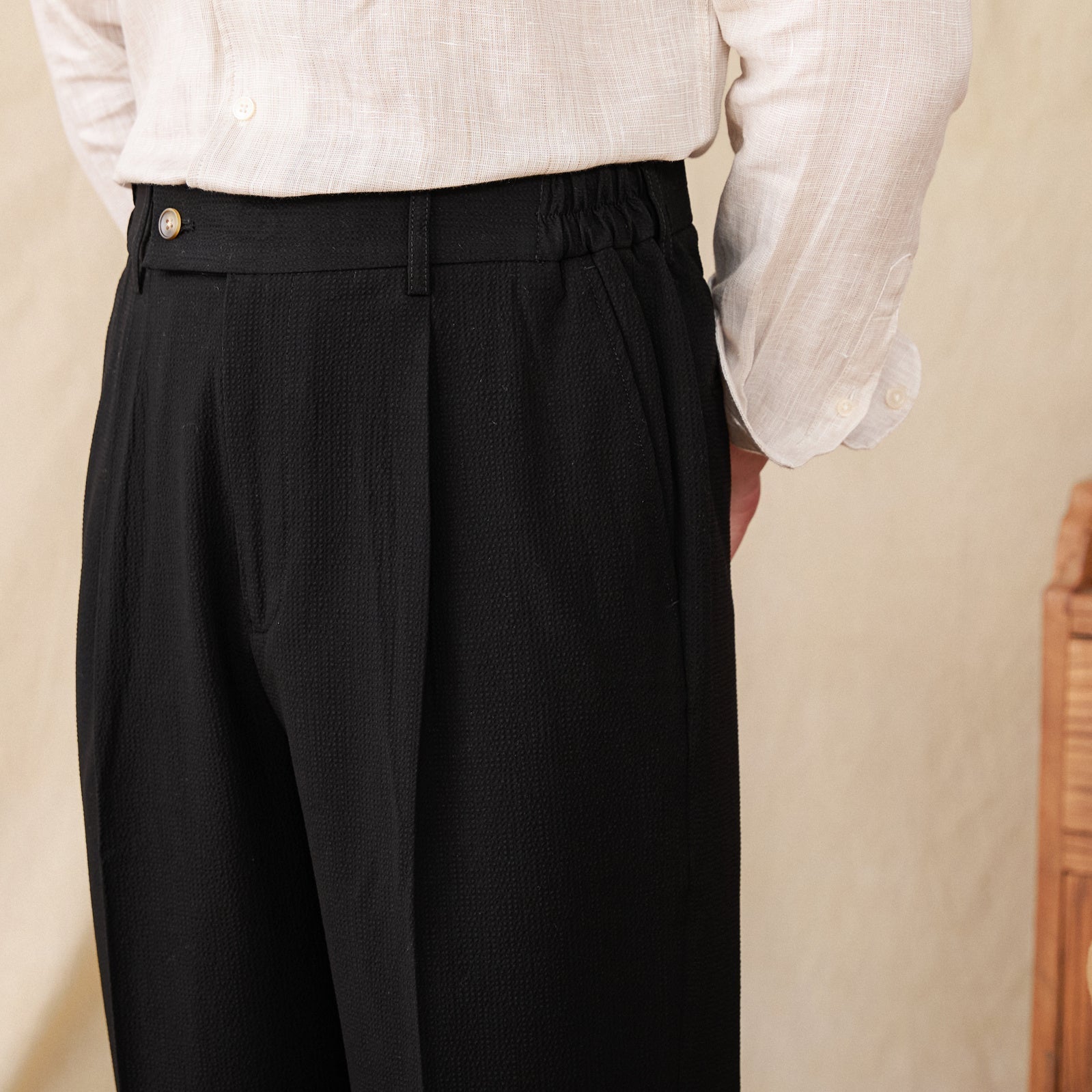 Livorno Seersucker Pleated Straight Fit Trousers