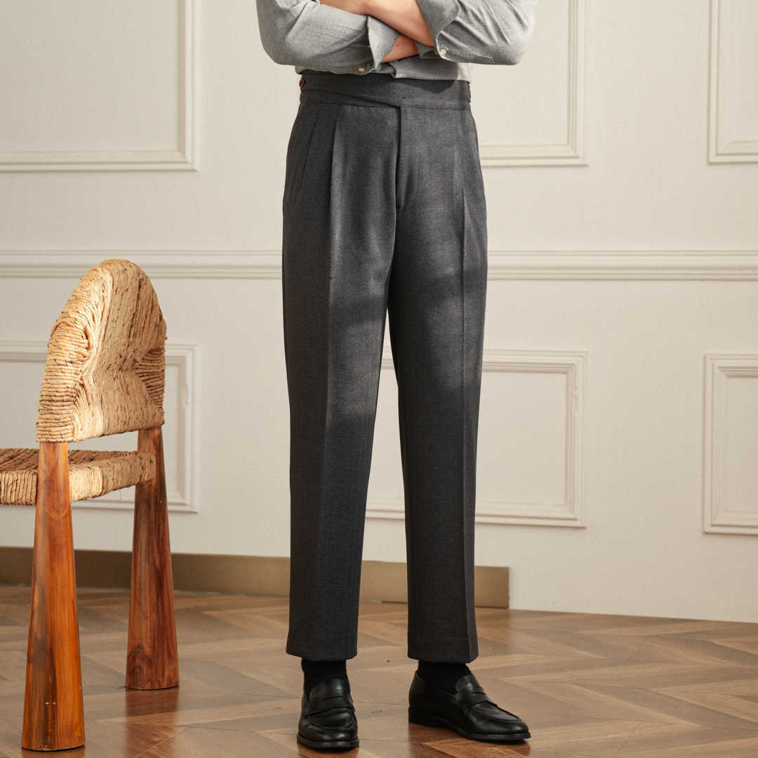 Moneglia Wool Blend Straight Fit Double Pleated Trousers