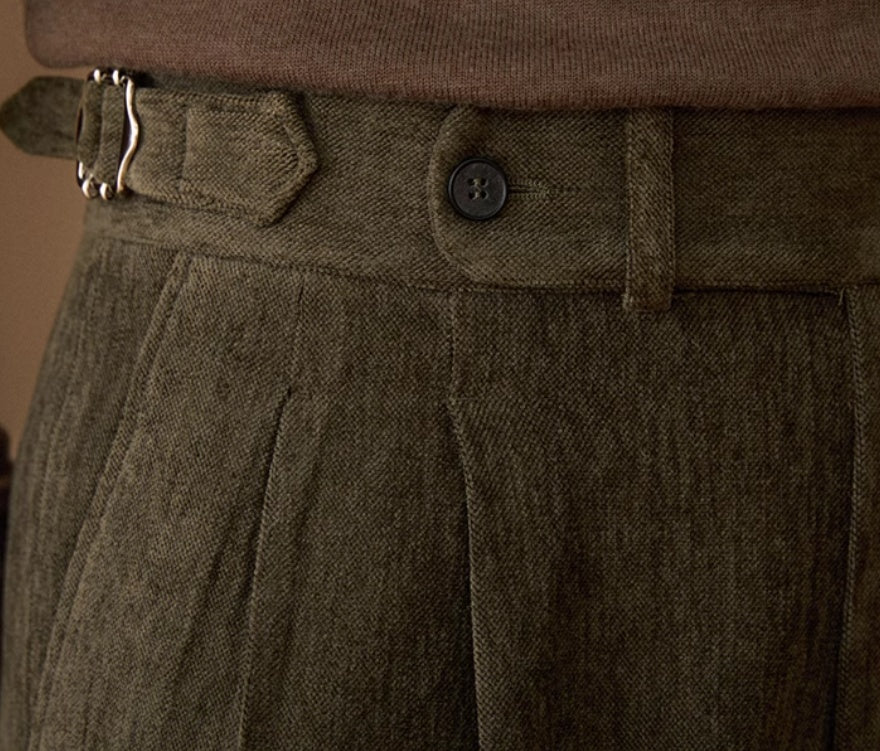 Cambridge Chenille Straight Fit Pleated Trousers