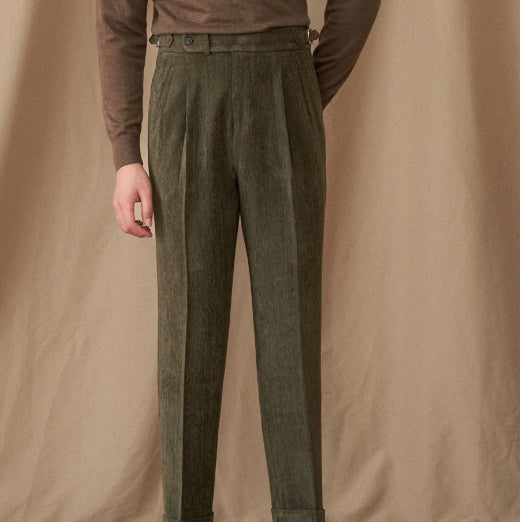 Cambridge Chenille Straight Fit Pleated Trousers