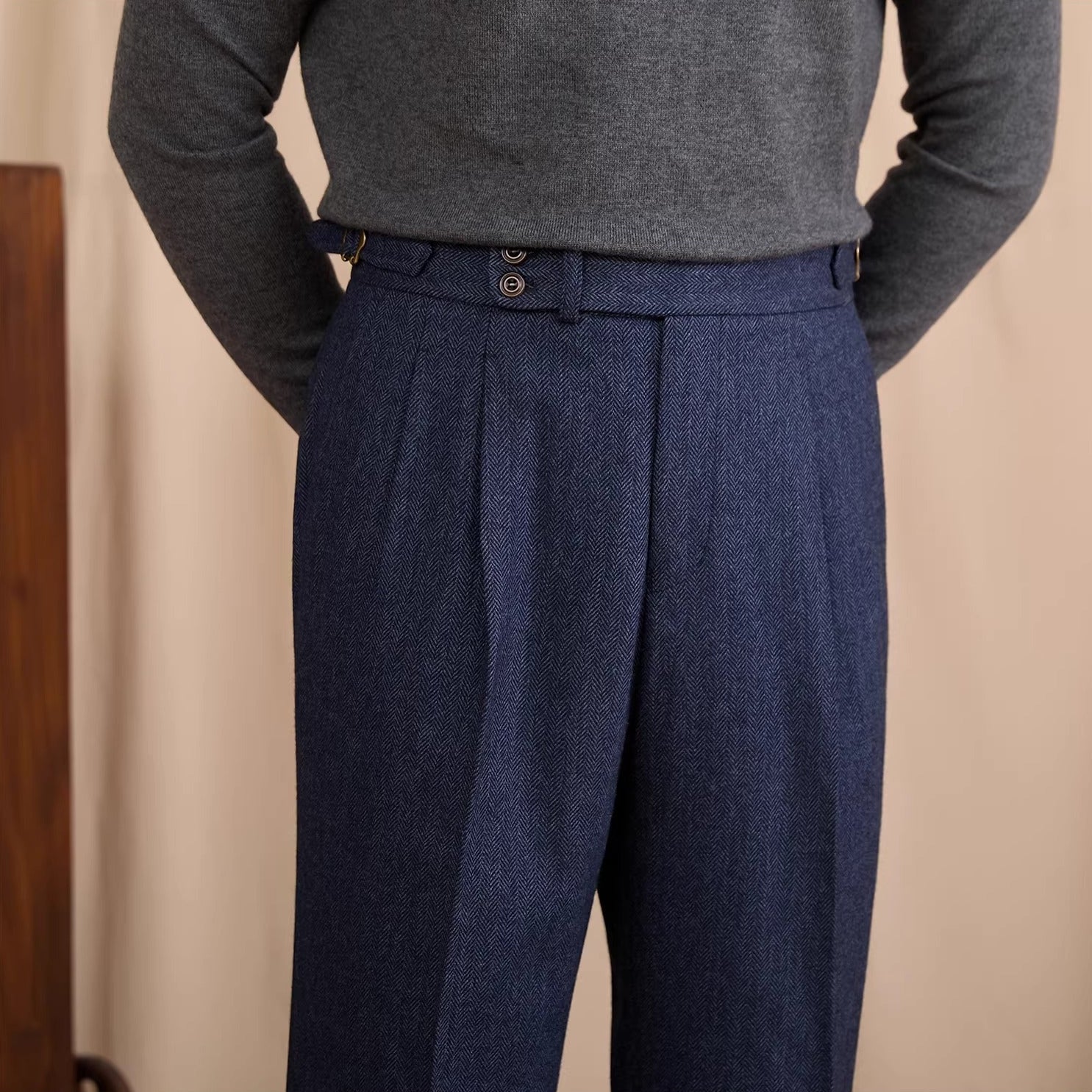 Vienna Herringbone Wool Blend Trousers